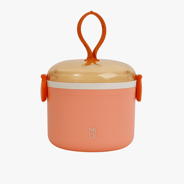 Coral portable lunch box with clear snap lid and carry handle, side carrying grips