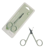 Eyebrow scissors with protective blister case, silver blades and gray handles