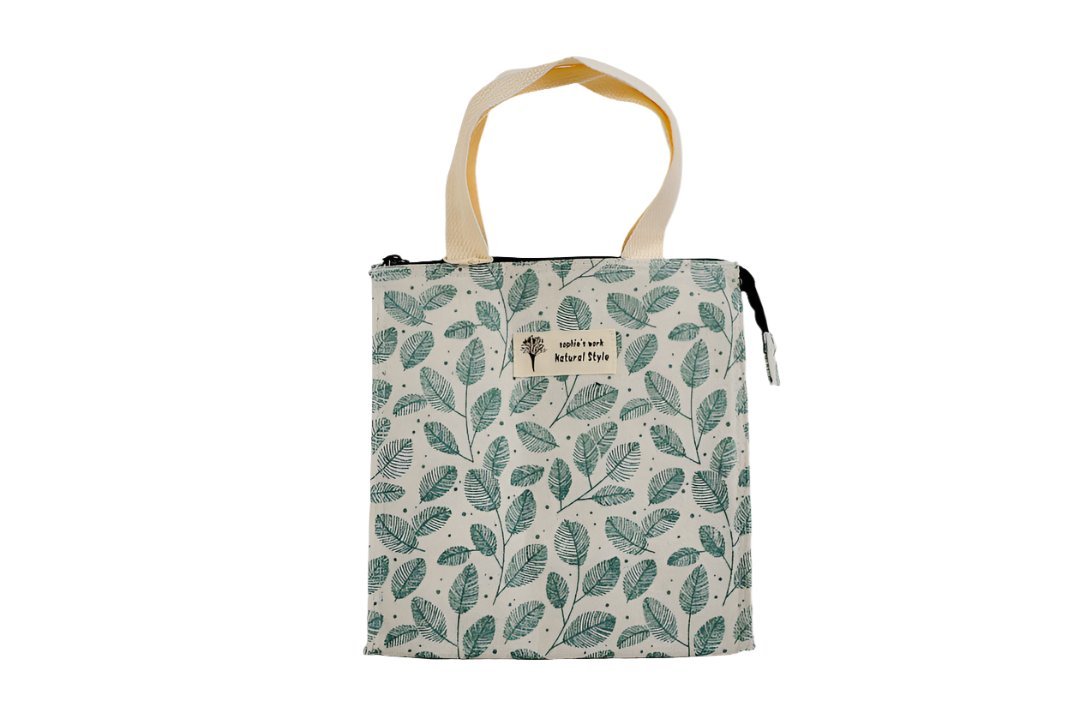 Stylish Thermal Lunch Bag - Leaves - MIDI