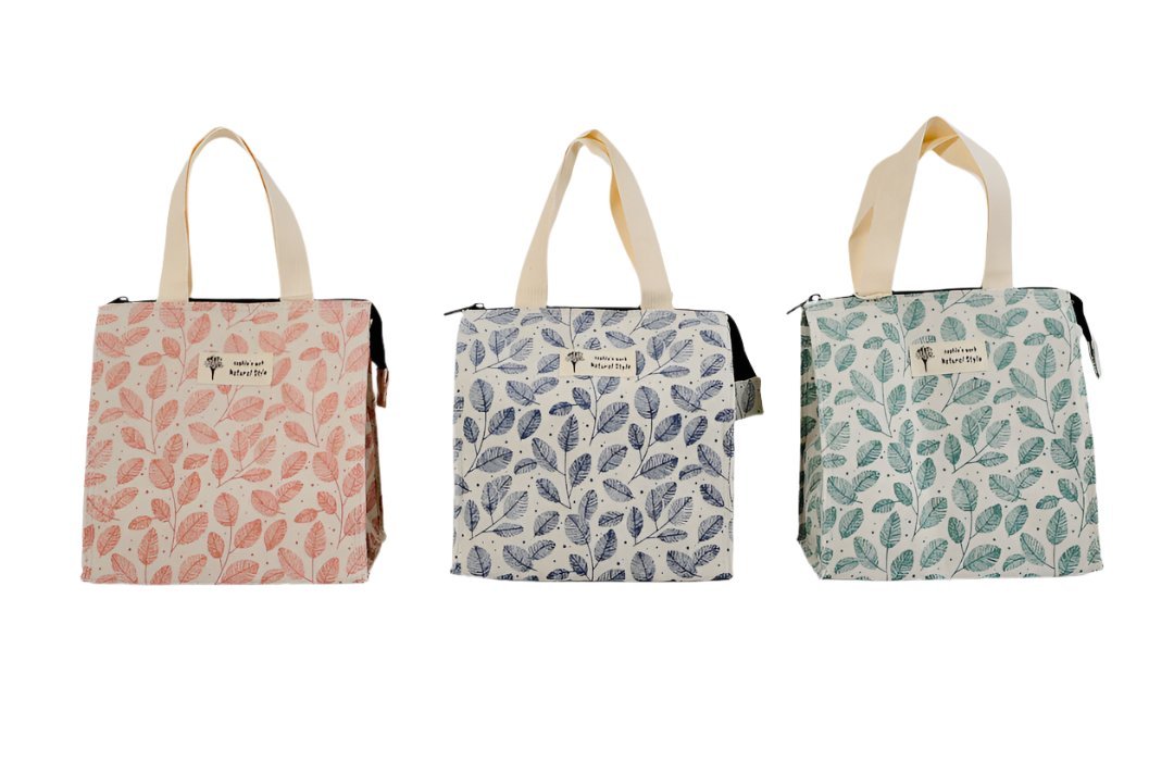 Stylish Thermal Lunch Bag - Leaves - MIDI
