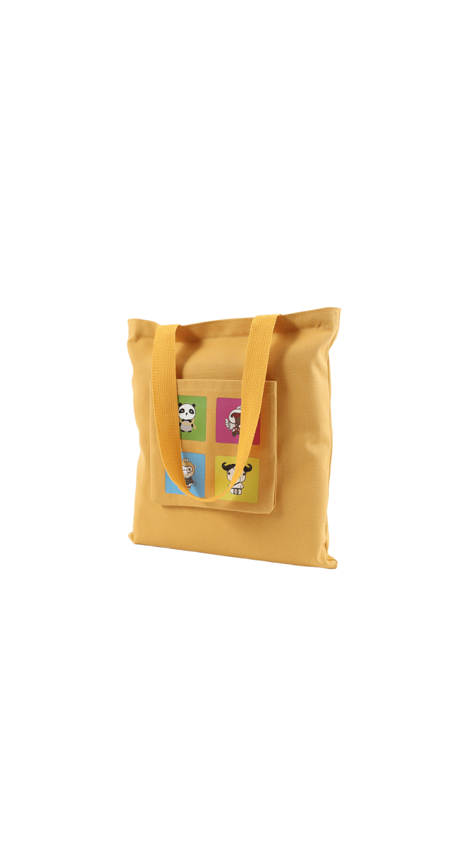 Stylish Yellow Canvas Shoulder Bag with Cute Animal Art - MIDI