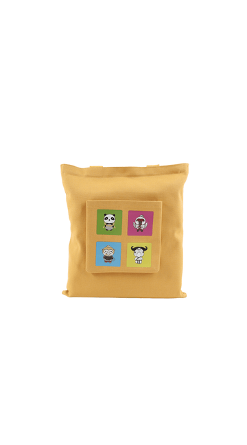 Stylish Yellow Canvas Shoulder Bag with Cute Animal Art - MIDI