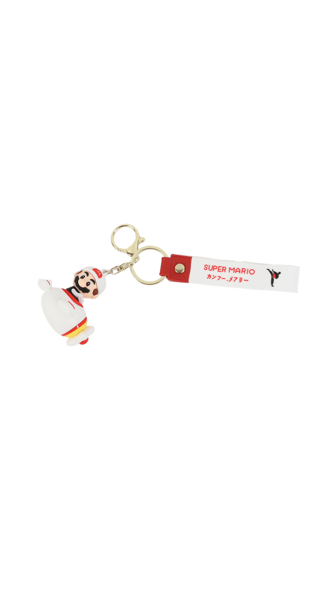 3D Mario-style character keychain with red-and-white charm on strap
