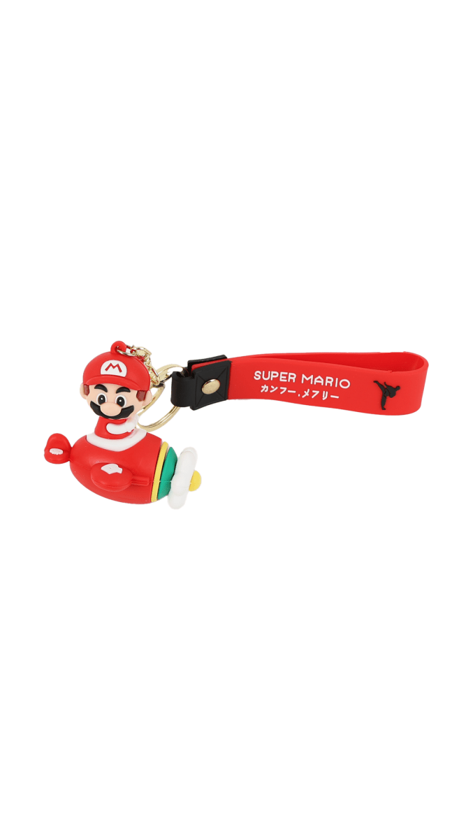 3D Mario keychain with red strap and standing Mario character charm