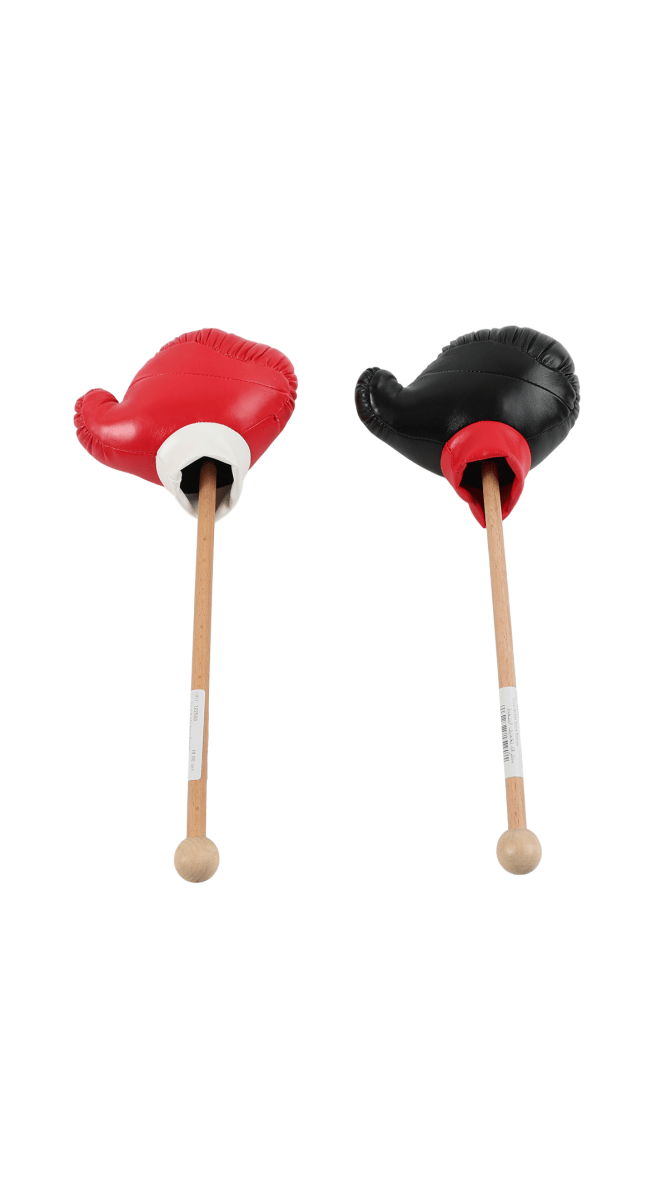 Snore stopper device pair with red and black padded tips and wooden handles