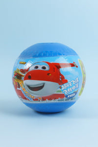 Blue Super Wings building ball with red plane and smiling face graphic on front