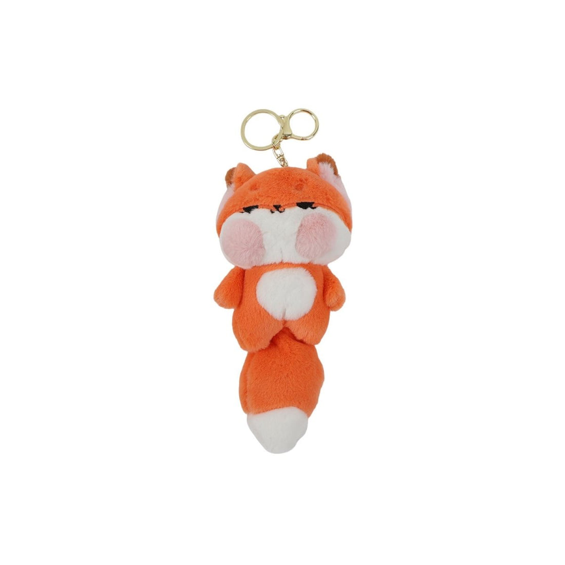 Plush fox keychain doll in orange and white, with metal key ring