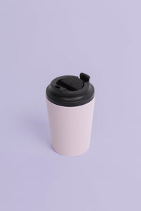 Thermos cup with black lid and pale lavender body