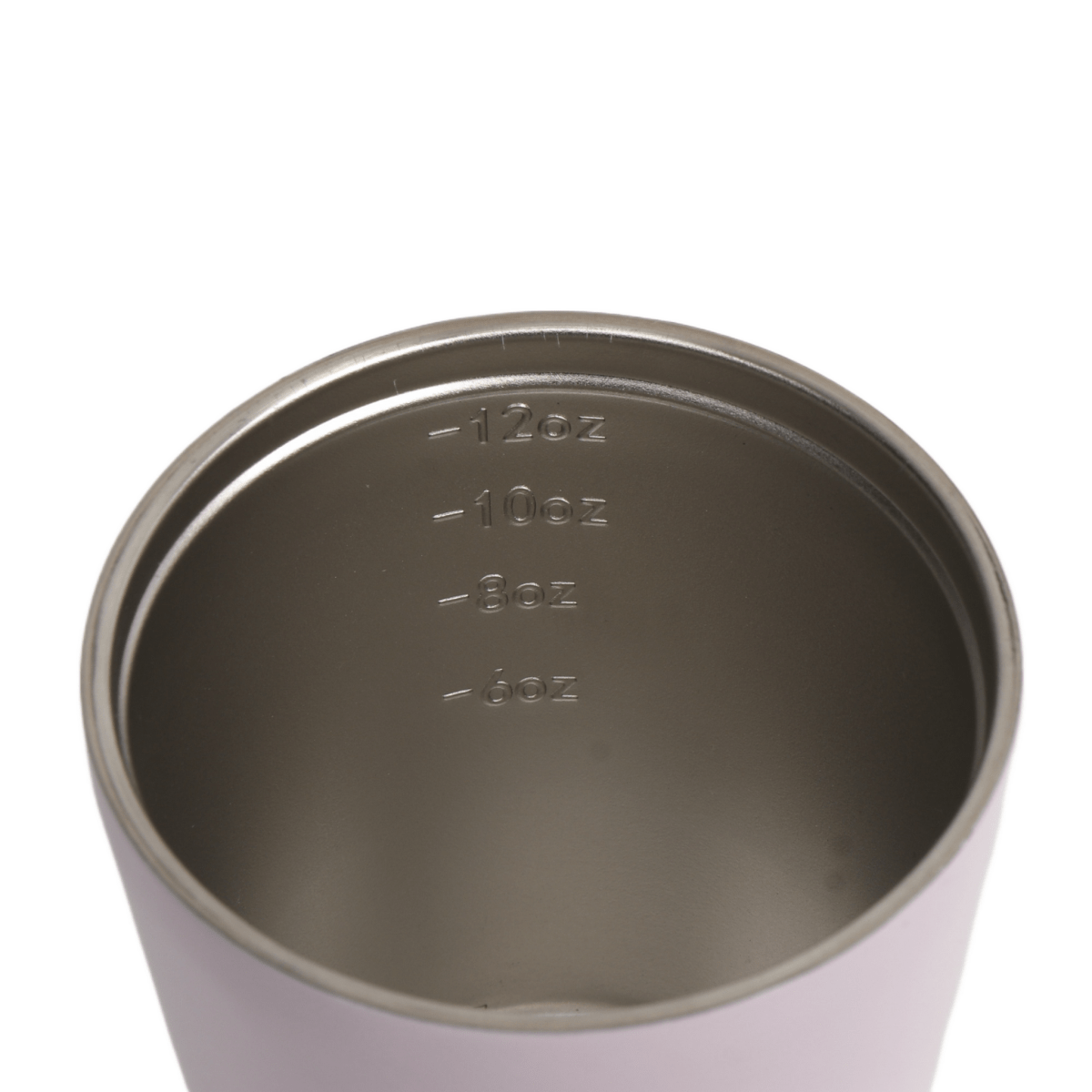 Thermos cup interior with stainless-steel base and volume markings