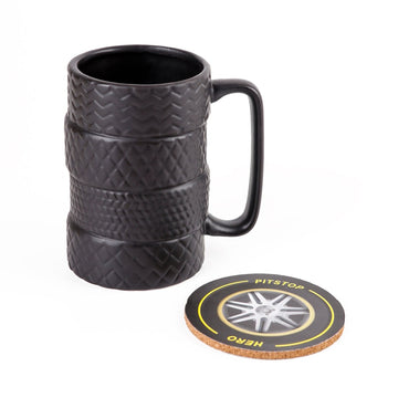Ceramic Cup Tire Design with Coaster Set 1