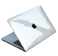 Transparent MacBook cover showing Apple logo through the clear film