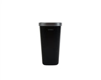 Black trash container with closed lid and narrow stainless top ring, WIWU