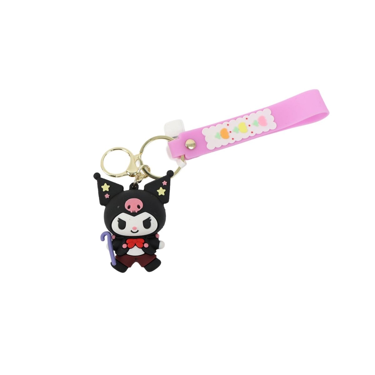 Cartoon Character Keychain with Pink Silicone Strap 6
