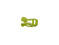 Green plastic hair clip, angled view with open prongs