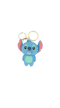 Kids blue Stitch plush keychain with gold double key rings and stitched face
