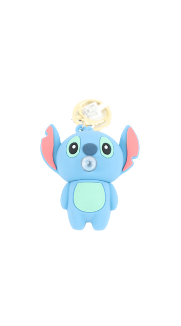 Kids blue Stitch plush keychain with gold double key rings and face details