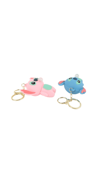 Kids pink and blue Stitch plush keychains with gold key rings