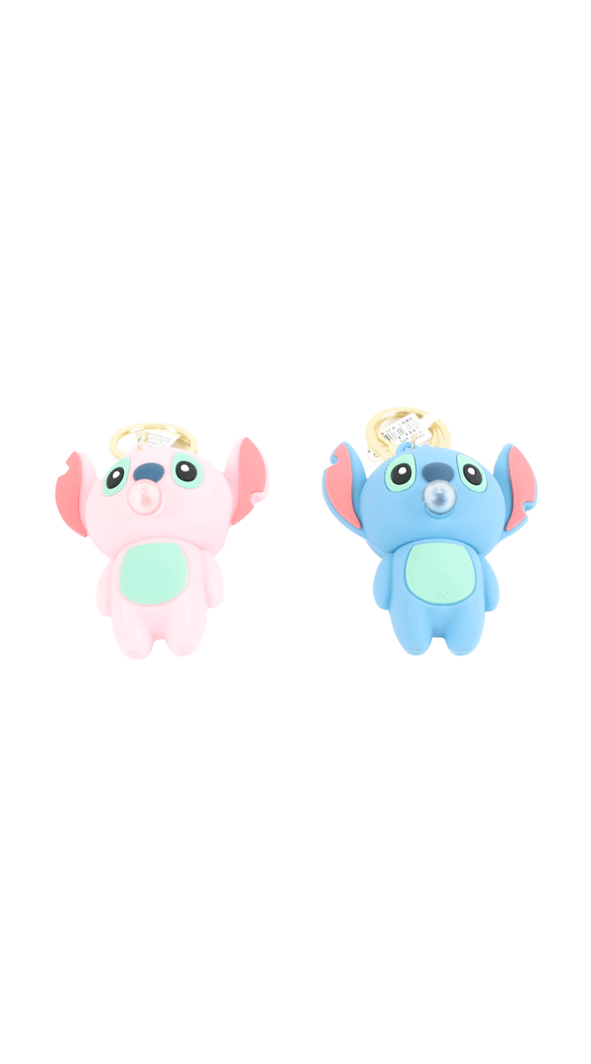 Kids pink and blue Stitch plush keychains with gold key rings