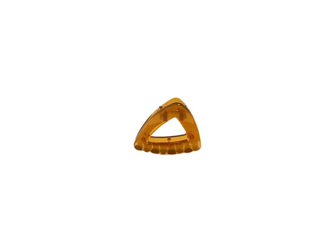 Triangle hair clip, amber translucent triangular with claw teeth.