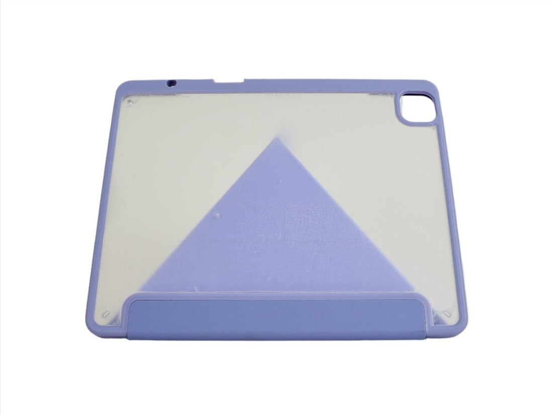 Lavender iPad case with tri-fold stand and corner camera cutout