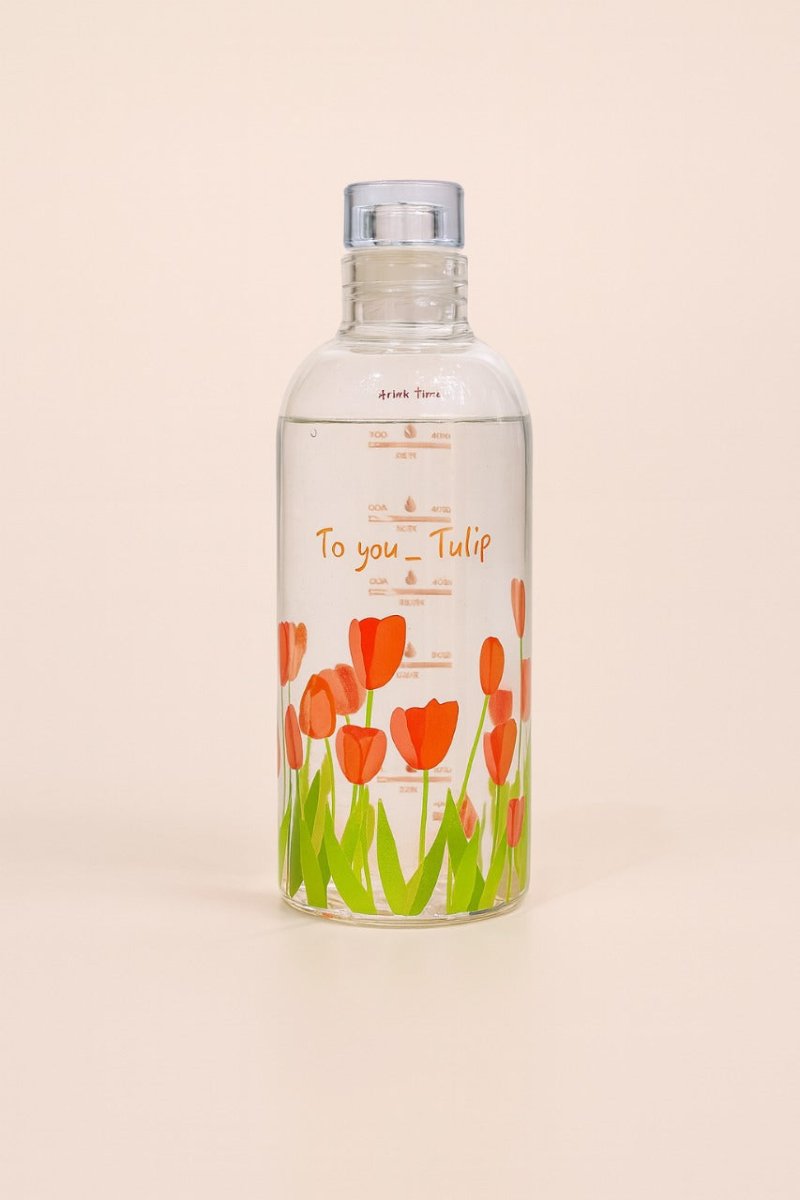 Tulip Design Glass Water Bottle - MIDI