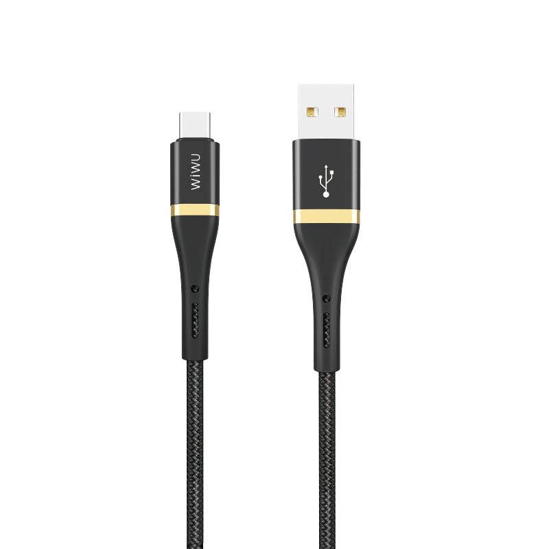 WiWU USB to Type-C charging cable, black braided nylon with USB-A and Type-C connectors