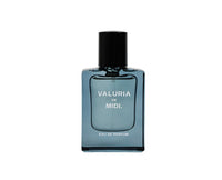 Valuria De Midi Eau de Parfum bottle with black cap, blue glass, front label