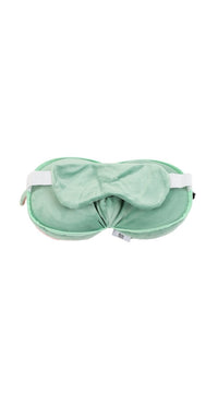 Watermelon eye mask and travel pillow, open green interior with white strap loops