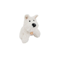 White West Highland plush dog keychain with heart tag and pearl collar