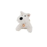 White West Highland plush dog keychain with heart pendant and pearl collar