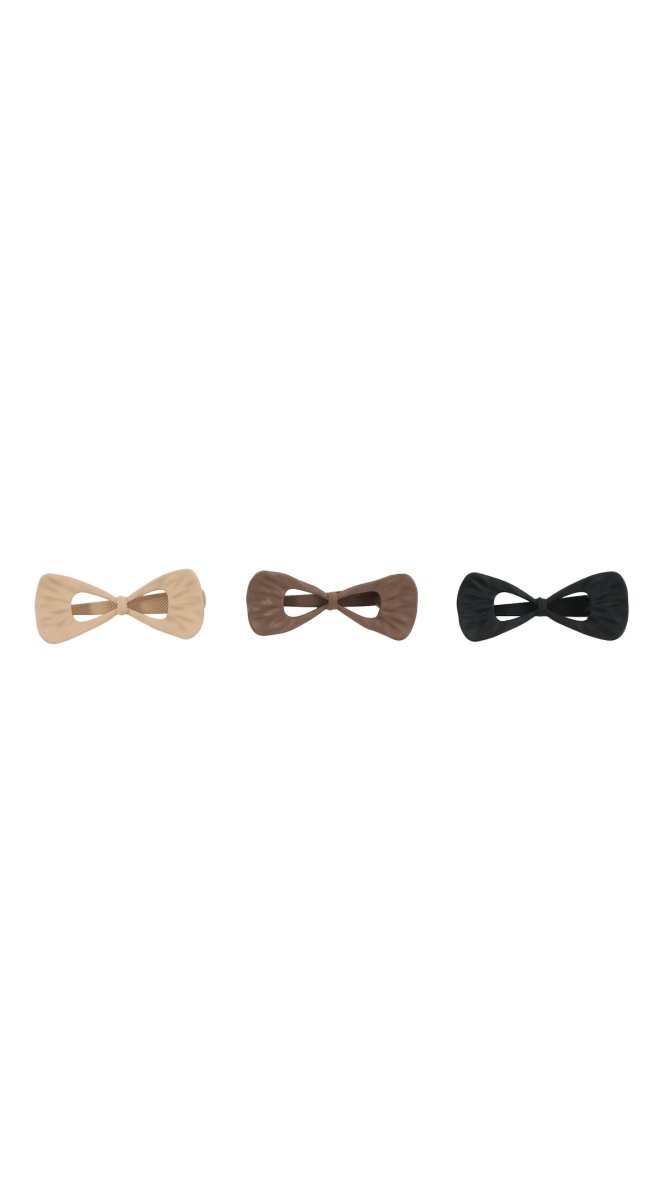 Set of bow hair clips in beige, brown, and black