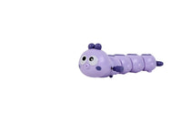 Winding caterpillar toy, purple with spiral segments and winding tail