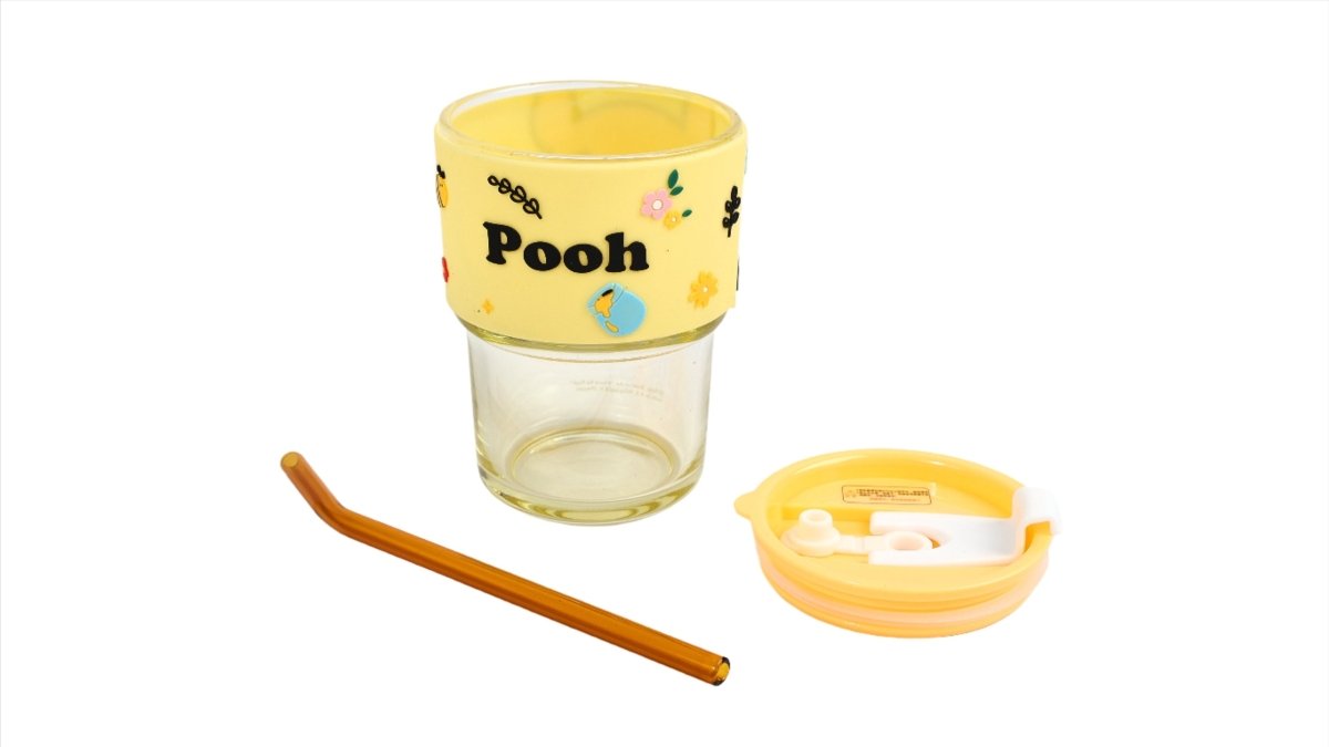 Winnie the Pooh Glass Cup with Straw - MIDI