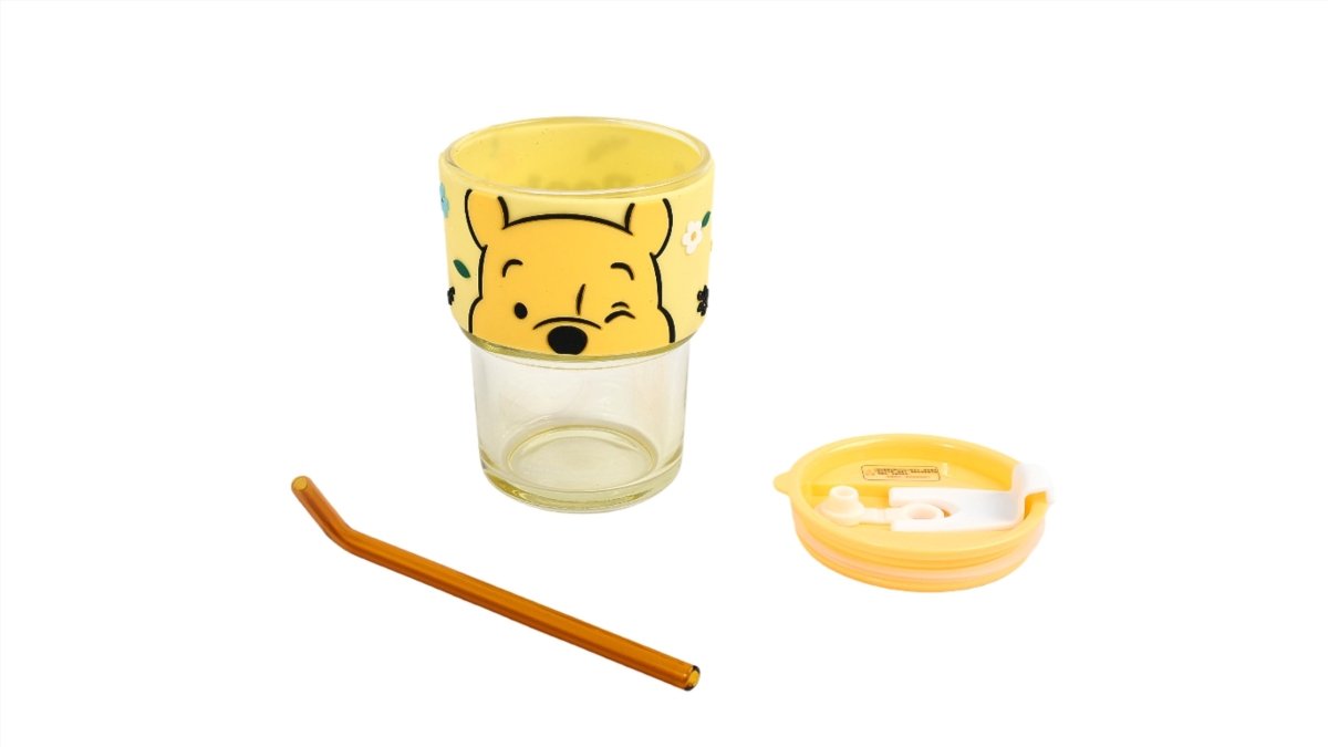 Winnie the Pooh Glass Cup with Straw - MIDI