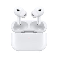 White wireless Bluetooth earbuds standing in a white charging case