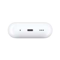 White wireless Bluetooth charging case with status lights and a charging port