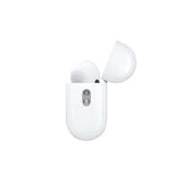 White wireless Bluetooth earbuds with stems partially out of a white case