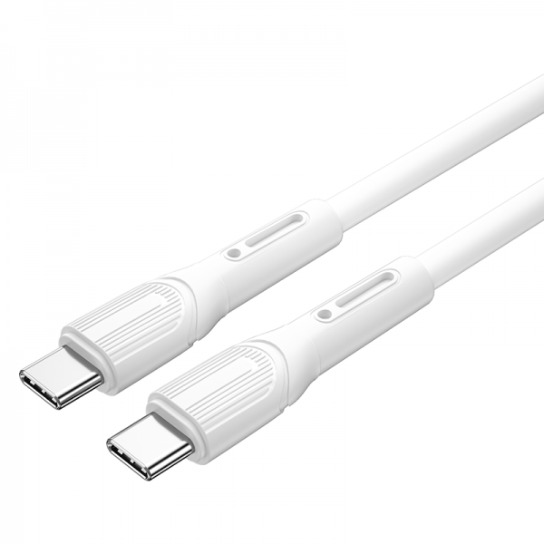 White USB-C to USB-C cable with braided-style molded connector ends