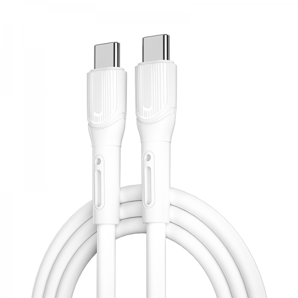 White USB-C to USB-C charging cable with reinforced connectors