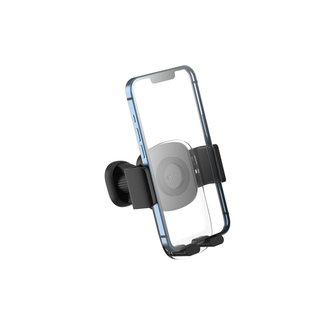 Car phone holder with adjustable cradle and side clamps, black and gray
