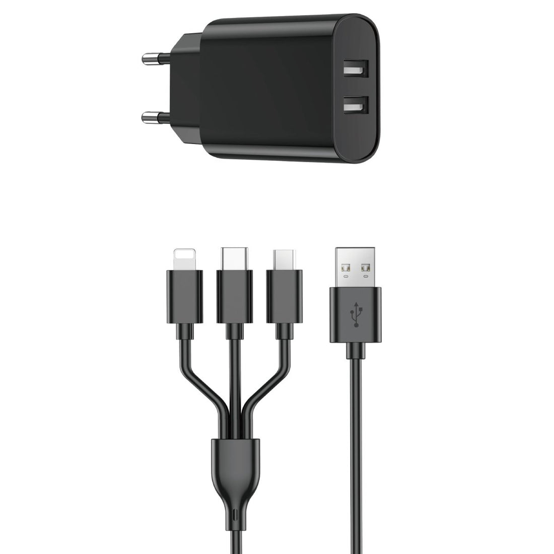 WIWU Charger 2 USB Ports + 3 in 1 Cable UK Plug, Wi - U003 - White - MIDI