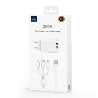 WIWU Quick charger 3-in-1 combo retail box with white charger and cable