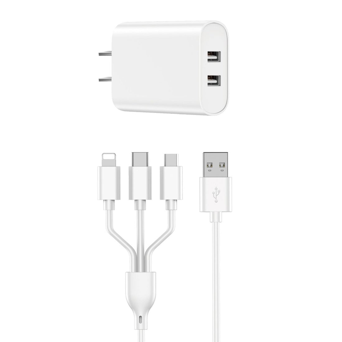WIWU Charger 2 USB Ports + 3 in 1 Cable UK Plug, Wi - U003 - White - MIDI