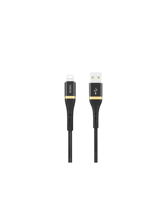 WiWU durable charging cable with black braided cord and USB-A to Lightning connectors