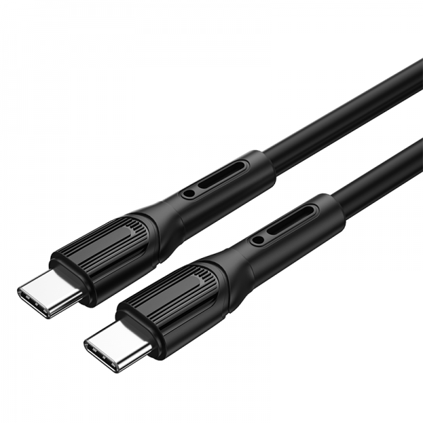 Durable USB-C cable with two USB-C plugs and textured strain relief, black