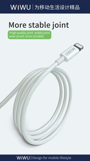 Coiled USB-C to Lightning charging cable with light gray connectors