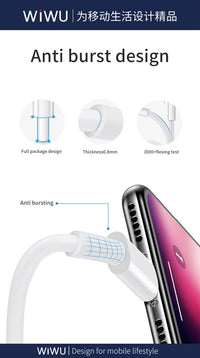 USB-C to Lightning charging cable with anti-burst reinforced strain relief