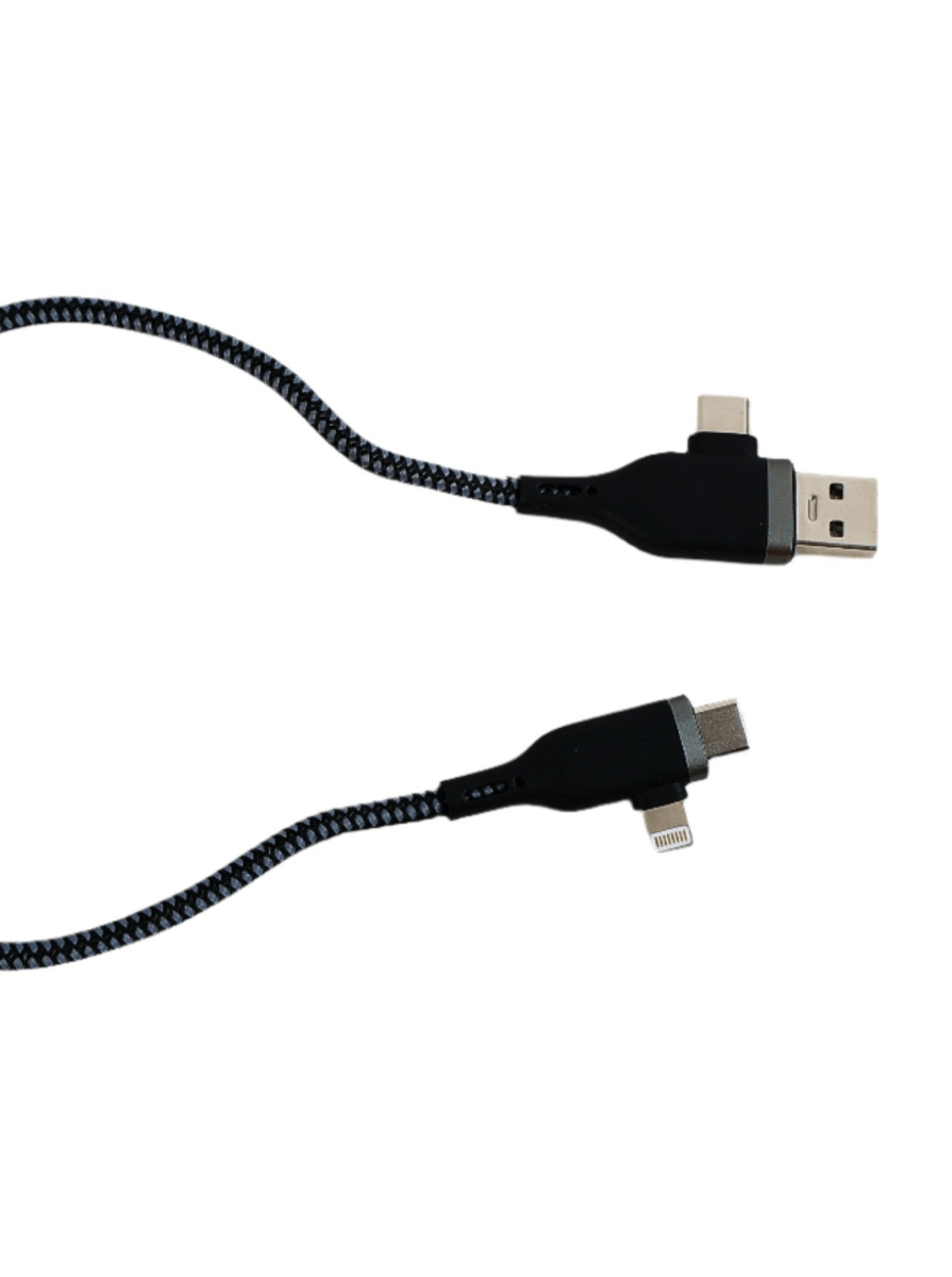 WiWU 3-in-1 cable with braided dark finish, USB-A to Lightning and USB-C ends