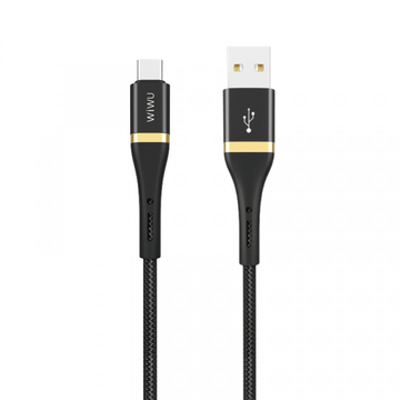 WiWU USB-C to USB-A cable with black braided design, USB-C and USB-A connectors