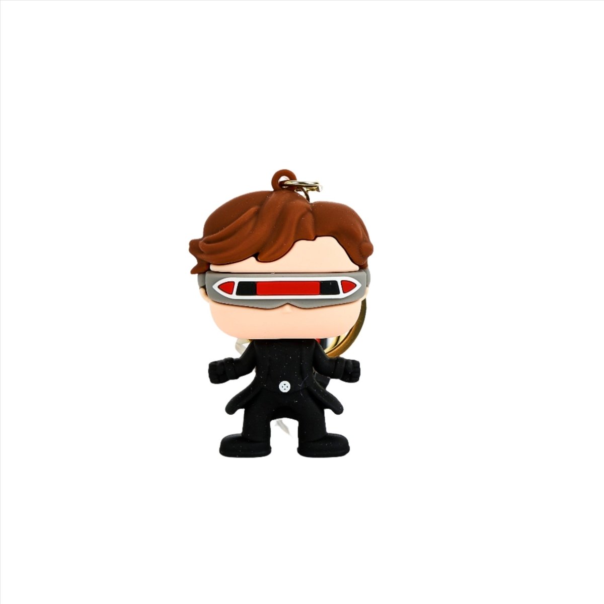 X-Men PVC keychain figure with brown hair and black suit, hanging keyring